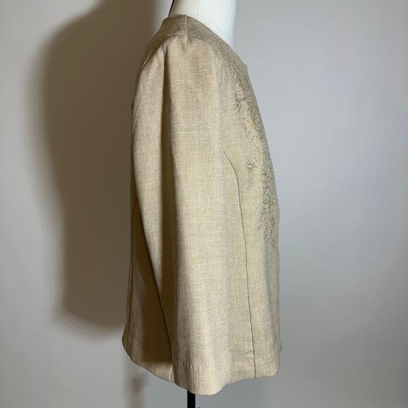Alfred Dunner Tan Embroidered 3/4 Sleeve Blazer Jacket Cardigan Womens Size 8 - Picture 3 of 10